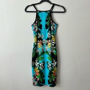 Turquoise tropical print dress